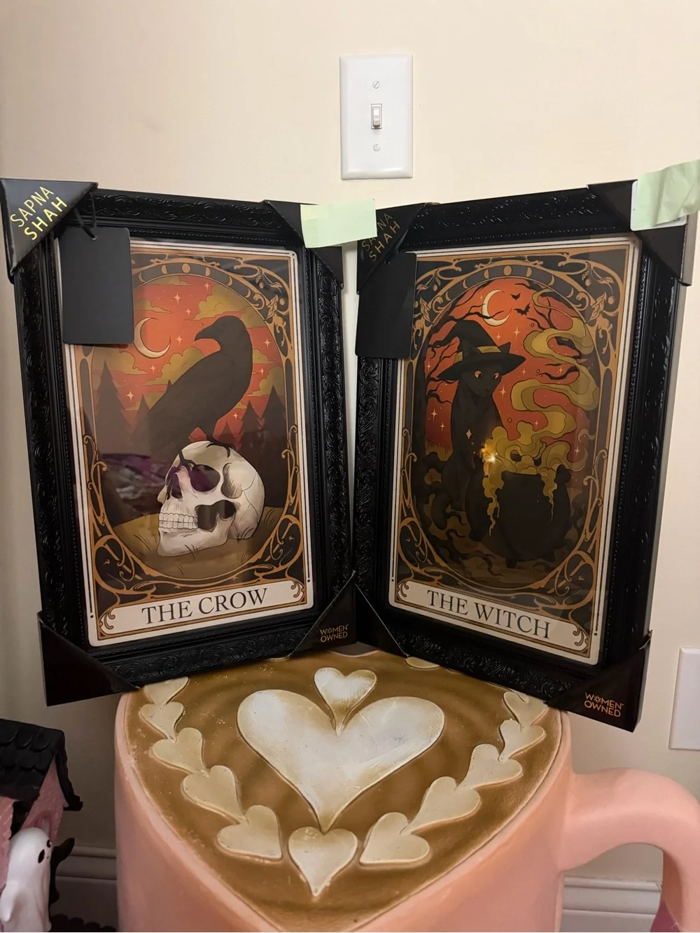 Set of 2 Sapna Shah Tarot Card The Witch & The Crow Black Framed Pictures